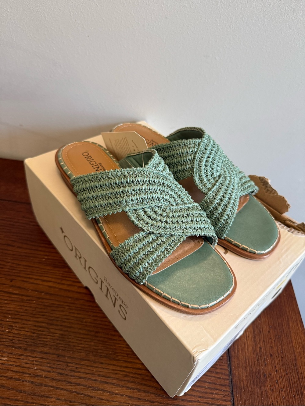 Baretraps Origins Sage aGreen Woven Slide Sandals